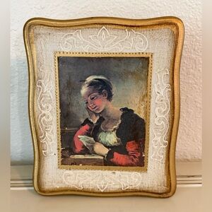 Vintage MELE Florentine Style Wooden Jewelry Box Young Girl Reading Japan